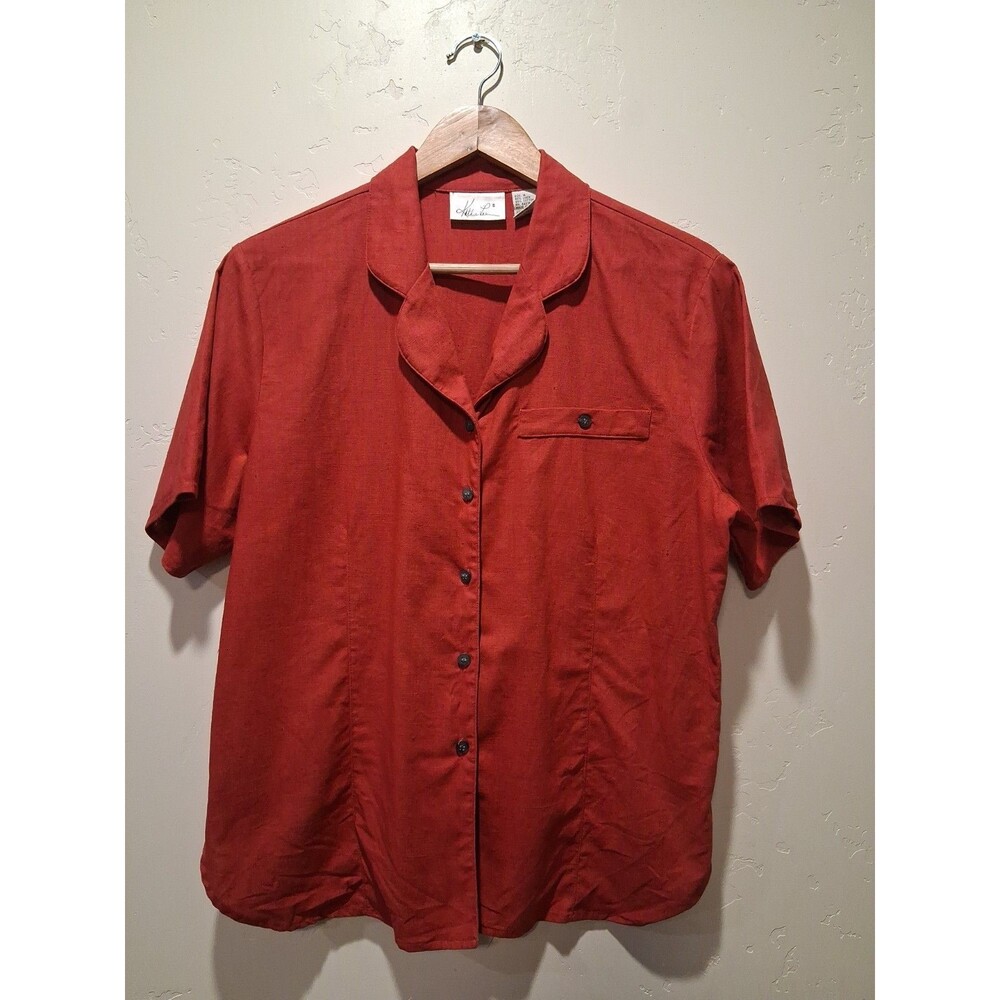 VTG 90's Kathie Lee  Wmns Sz 14 Red SS Button Up Blouse Blazer Career Linen READ